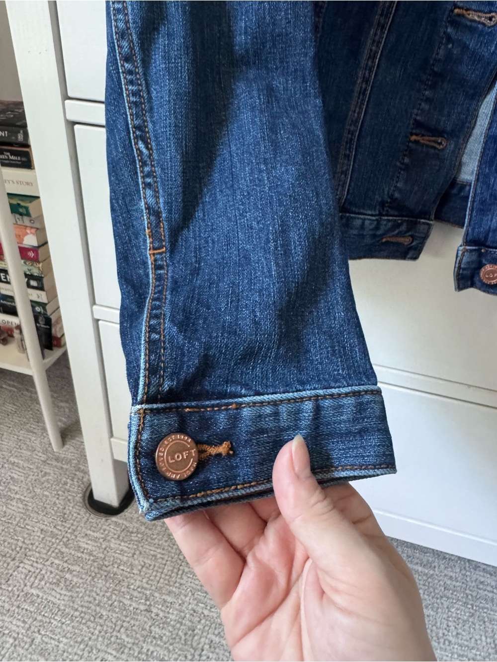Loft Women's Dark Blue Denim Jacket Petite Large - Picture 8 of 10